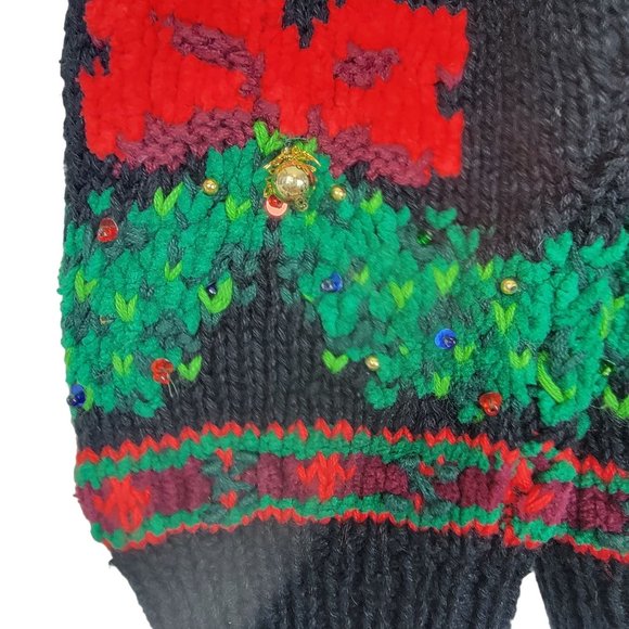 Vintage 1994 Christmas Wreath Ugly Sweater with Real Ornaments Size Medium - Picture 4 of 15